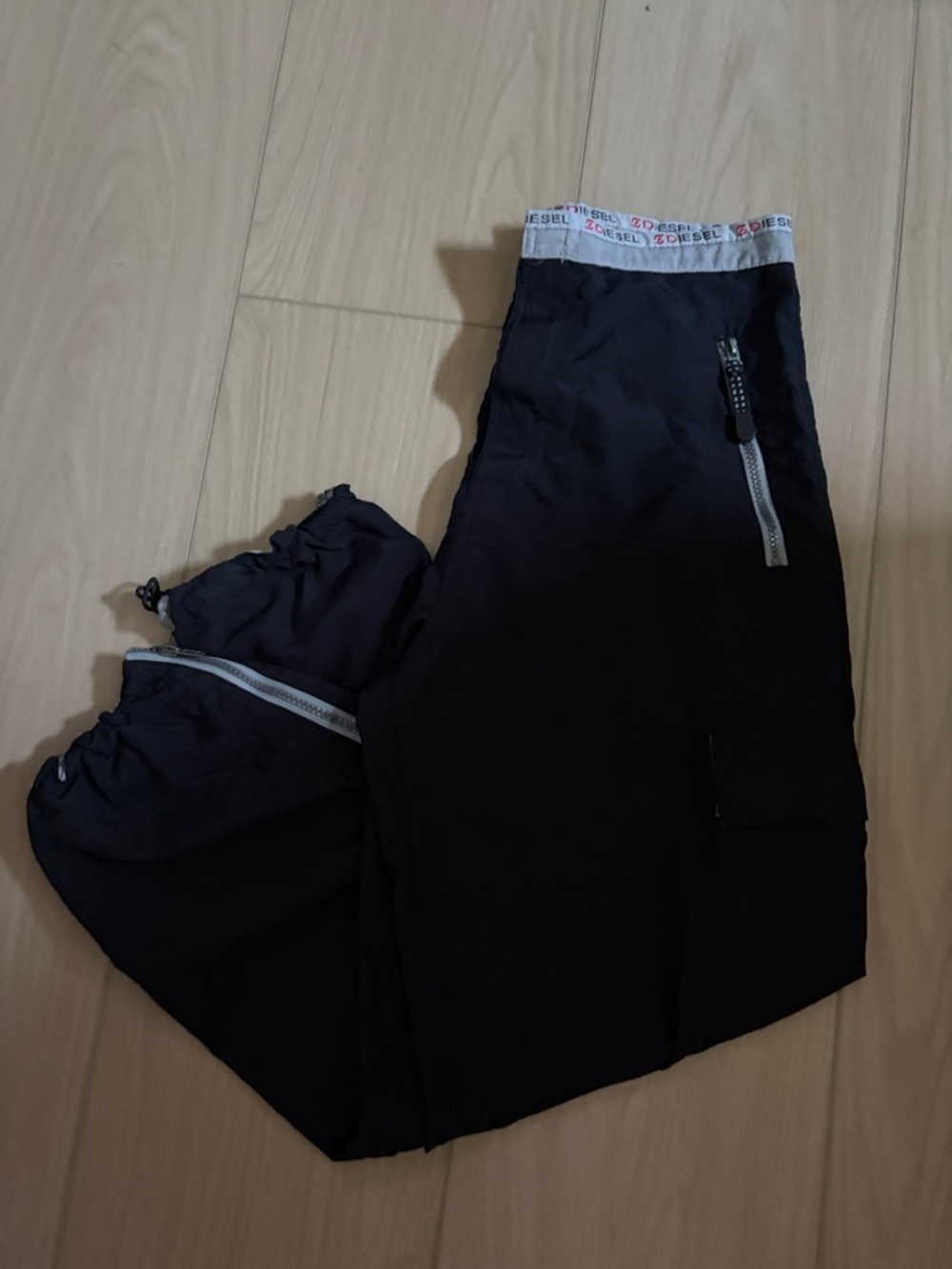Diesel Black Cargo Track Pants with White Branded Waistband
